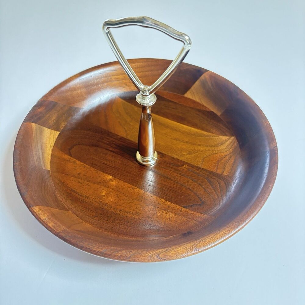 MCM Vermillion Walnut Serving Bowl w. Handle, 7" Bowl for Snack Nuts or Candy